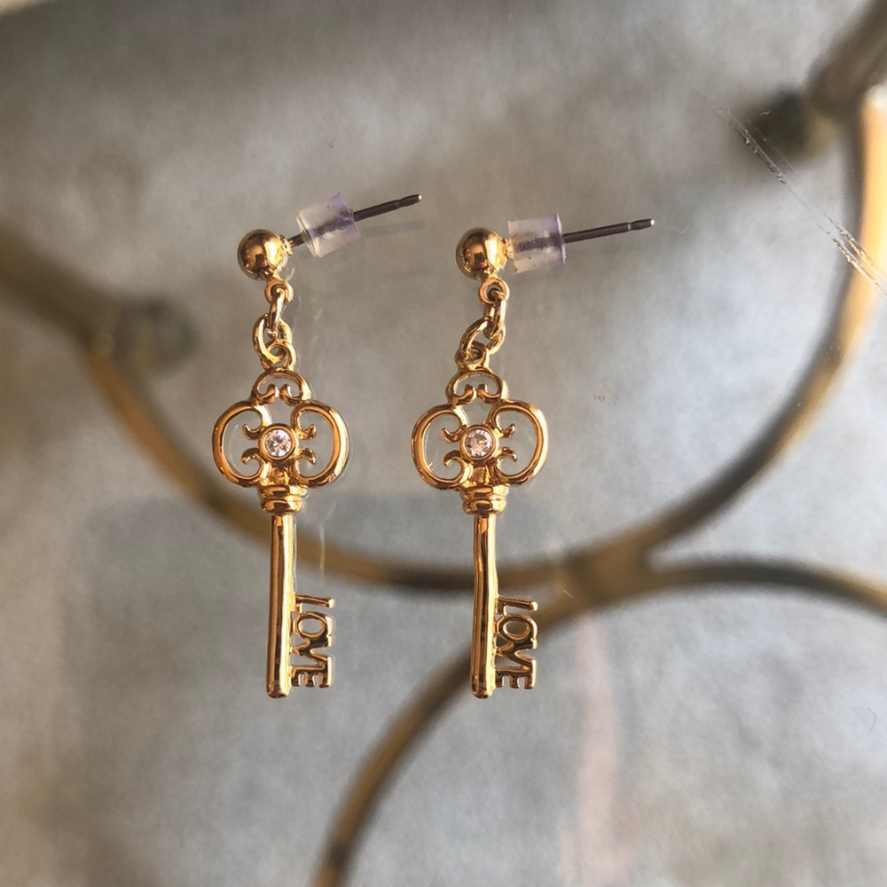 Gold “Love” Key Drop Costume Jewelry Earrings